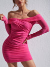 Off Shoulder Ruched Mesh Bodycon Dress