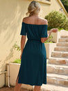 Solid Off Shoulder Split Thigh Dress