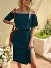 Solid Off Shoulder Split Thigh Dress
