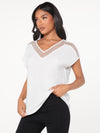 Dobby Mesh Insert Batwing Sleeve Top