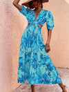 Allover Floral Print Cut Out Puff Sleeve Dress