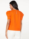EMERY ROSE Pleated Puff Sleeve Keyhole Back Top
