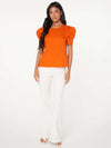 EMERY ROSE Pleated Puff Sleeve Keyhole Back Top