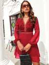 Guipure Lace Insert Lantern Sleeve Chiffon Dress