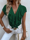 Solid Ruffle Trim Blouse