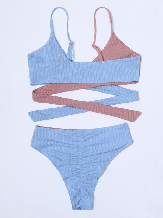 Color Block Wrap Bikini Swimsuit