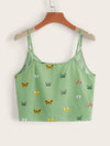 Tie Hem Butterfly Print Cami Crop Top