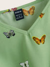 Tie Hem Butterfly Print Cami Crop Top