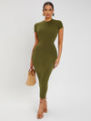 SXY Solid Round Neck Bodycon Dress