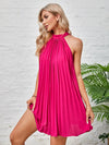Tie Back Pleated Halter Dress