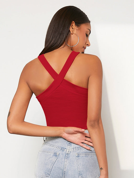 Rib Knit Halter Crop Top