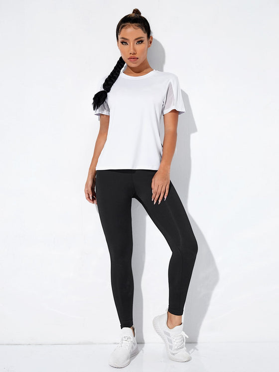 Absorbs Sweat Softness Cutout Sheer Mesh Insert Sports Tee