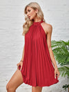 Tie Back Pleated Halter Dress