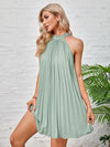 Tie Back Pleated Halter Dress