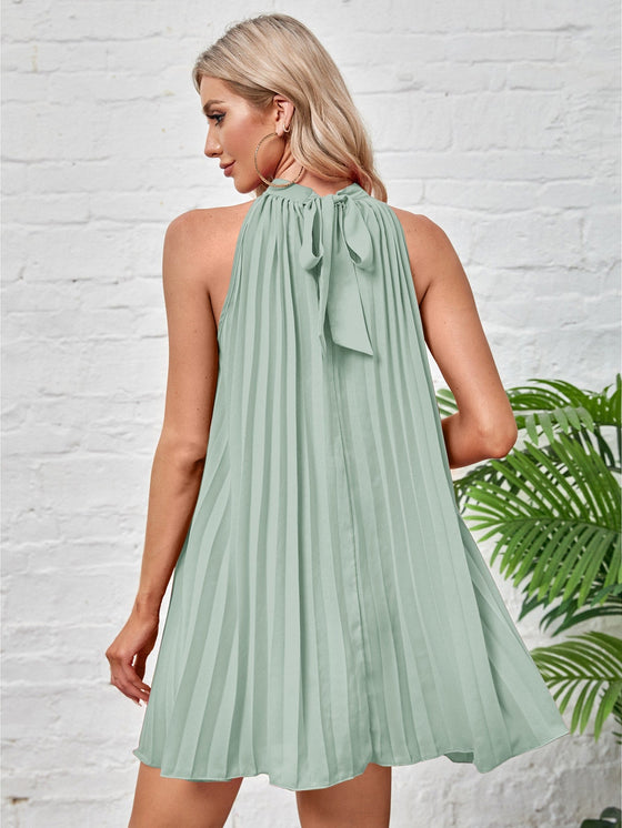 Tie Back Pleated Halter Dress