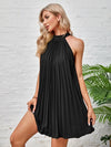 Tie Back Pleated Halter Dress