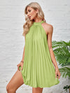 Tie Back Pleated Halter Dress
