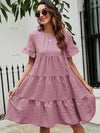 Solid Flounce Sleeve Smock Dress