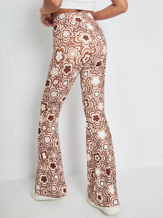 Floral Print Flare Leg Pants