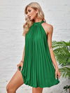 Tie Back Pleated Halter Dress