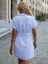 Striped Print Batwing Sleeve Belted Shirt Dress