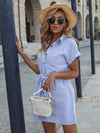 Striped Print Batwing Sleeve Belted Shirt Dress