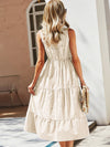 Striped Print Notched Neck A line Dress