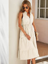 Striped Print Notched Neck A line Dress