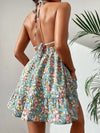 PETITE Floral Tie Backless Frill Ruffle Hem Halter Dress