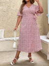Plus Ditsy Floral Knot Side Wrap Dress