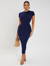 SXY Solid Round Neck Bodycon Dress
