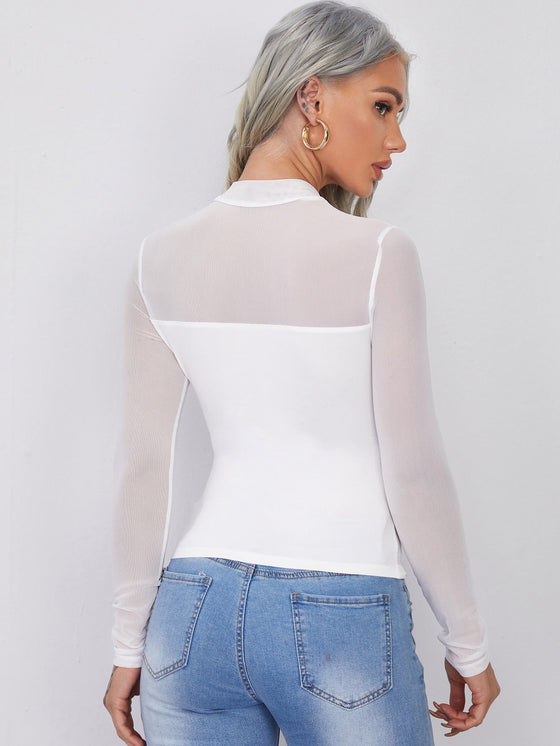 Mesh Yoke Solid Tee