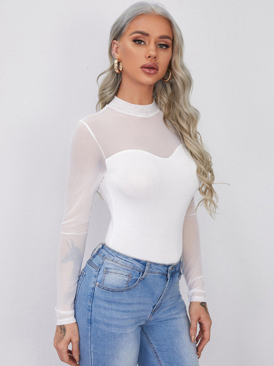 Mesh Yoke Solid Tee