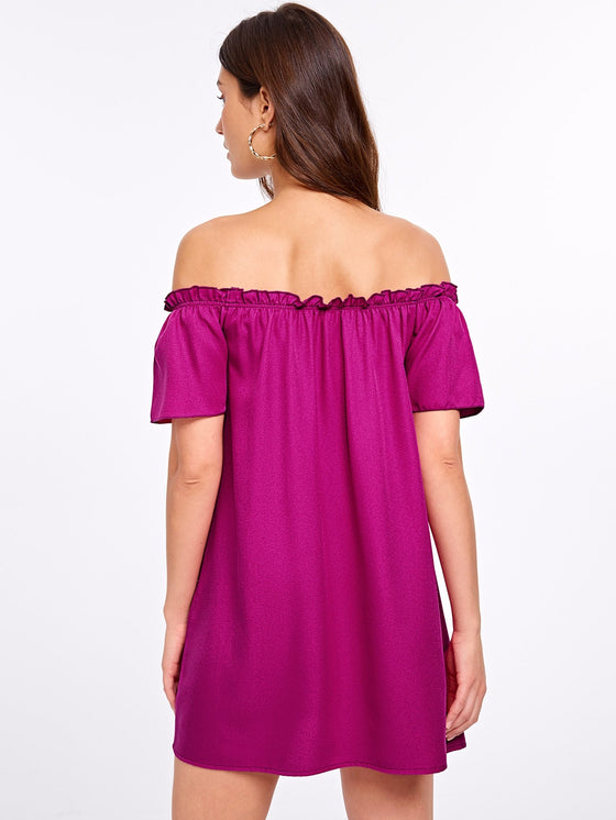 Off Shoulder Frill Trim Dress