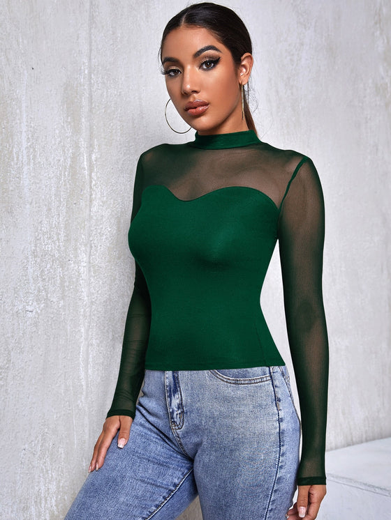 Mesh Yoke Solid Tee