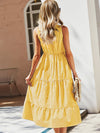 Striped Print Notched Neck A line Dress