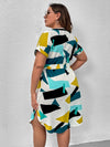 Plus Geo Print Colorblock Notched Belted Dress