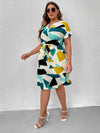 Plus Geo Print Colorblock Notched Belted Dress