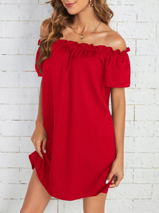 Off Shoulder Frill Trim Dress