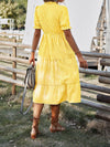 Vertical Striped Flounce Sleeve Tassel Tie Neck Ruffle Hem Dress