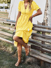 Vertical Striped Flounce Sleeve Tassel Tie Neck Ruffle Hem Dress