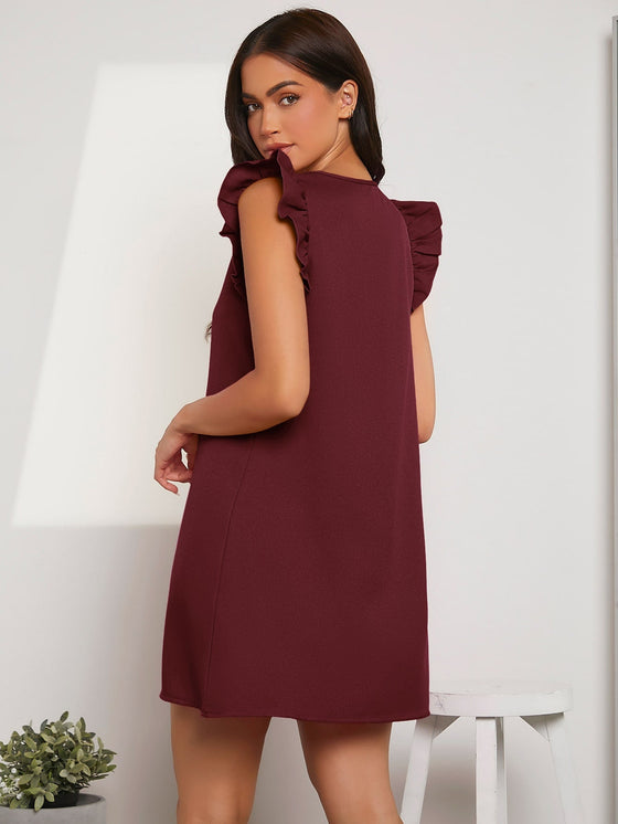 Ruffle Armhole Solid Tunic Dress