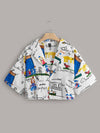 Plus Cartoon Graffiti Print Crop Blouse