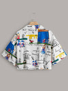 Plus Cartoon Graffiti Print Crop Blouse