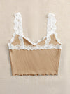 Contrast Lace Lettuce Trim Rib knit Crop Cami Top