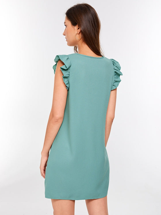 Ruffle Armhole Solid Tunic Dress