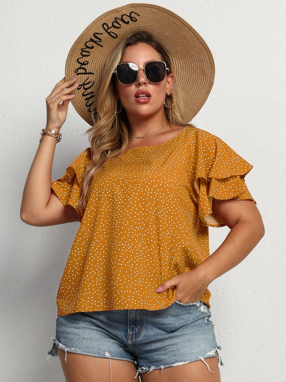 Plus Polka Dot Layered Sleeve Blouse