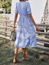 Vertical Striped Flounce Sleeve Tassel Tie Neck Ruffle Hem Dress