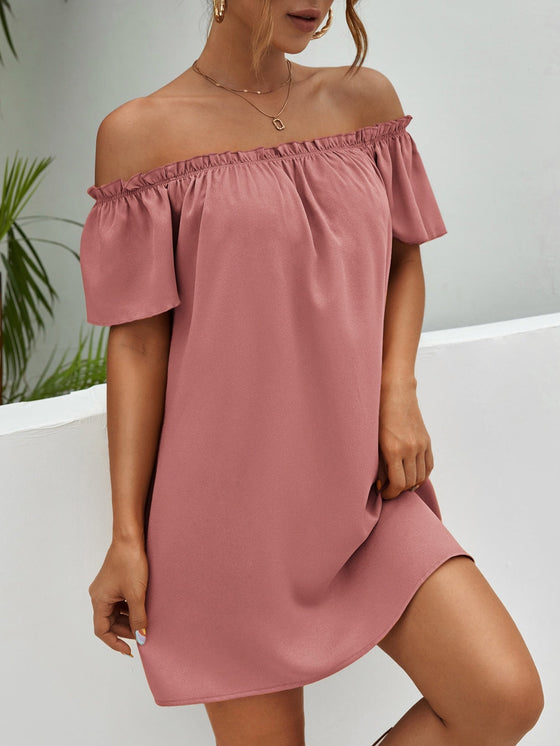 Off Shoulder Frill Trim Dress