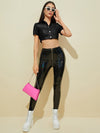 BAE Crop PU Leather Shirt